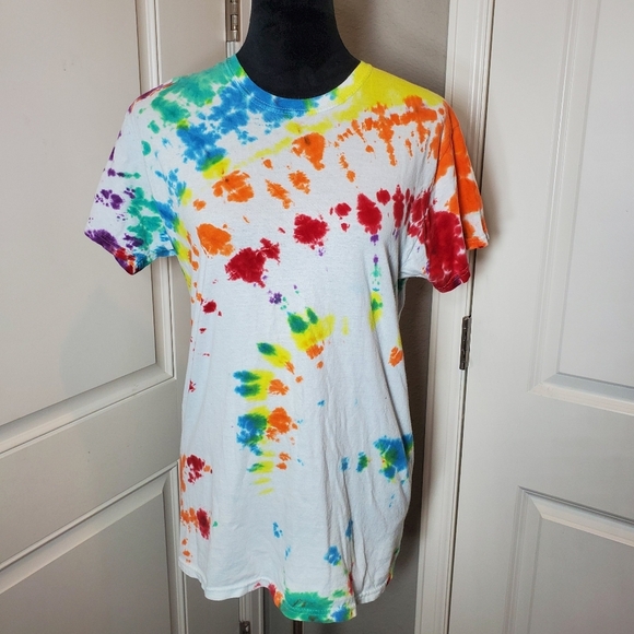Hanes Vintage Custom Made Colorful Rainbow Tie-Dye Cotton T-Shirt Size Medium - Picture 12 of 13